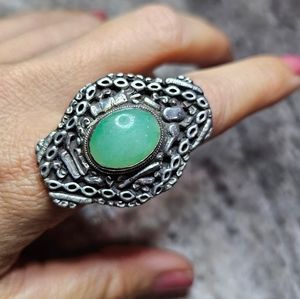 Jade Ring Vintage Jadeite Jade Sterling Ring Grade A Natural Jade Size 10.5